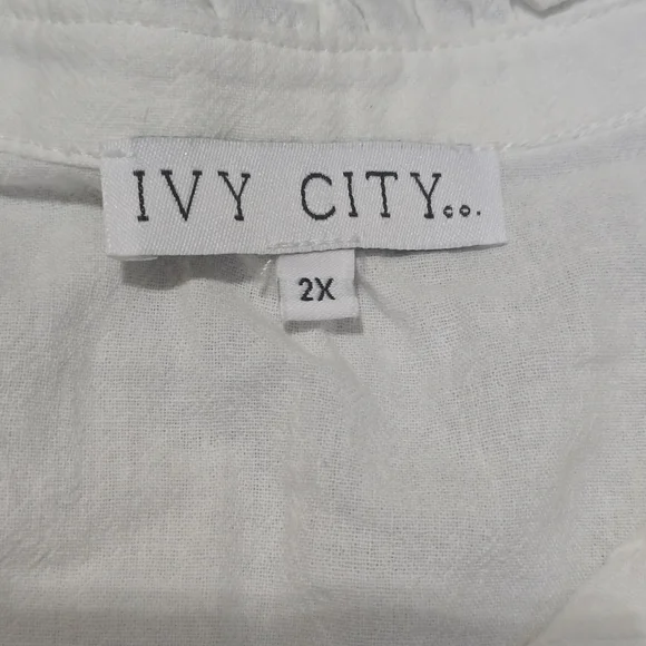 Ivy City Co Santorini White Blue Embroidered Tiered Midi Dress 100% Cotton 2X - Picture 3 of 5
